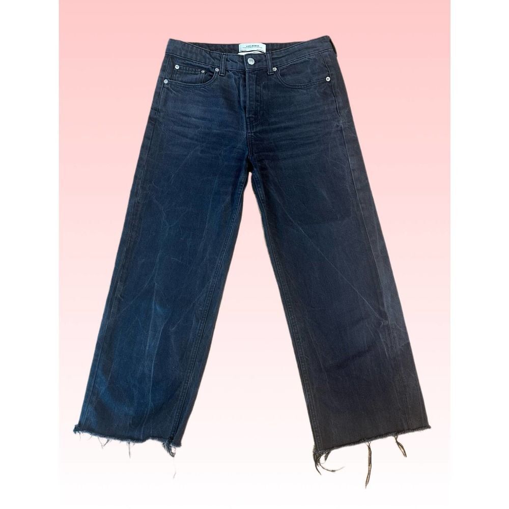 Zara black city worker Jean sz 4 cropped wide leg denim